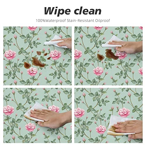 Elastische Kanten Runde Spanntischdecke Medium Aquarell Rose Blumen Grün - Bild 6 von 7