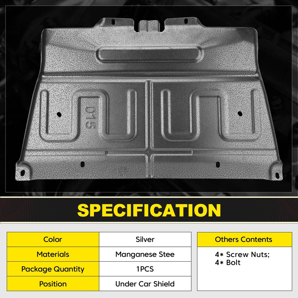 Protector de panel contra salpicaduras de acero al manganeso debajo del pañal motor de gasolina para Ford F-150 15-20 Foto 3 de 4