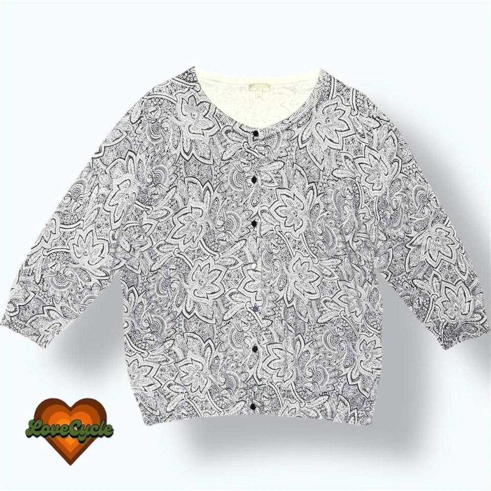 Cárdigan para mujer Talbots azul marino y blanco cachemira botones delantero manga 3/4 - XL Foto 2 de 4