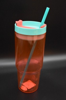 Set of 10 Coral and Teal  Two Toned Tumblers with Teal Straw - 28 ounces