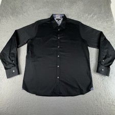 Ted Baker Shirt Men Sz 6 XL Black Contrast Cuff Button Stretch Preppy Office