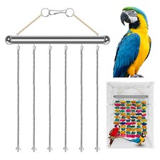 Stainless Steel Parrot Toy Hanging Rack, Large Bird Toy Stand with 6 Hanging ...