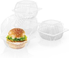 100 Pack Disposable Plastic To Go Containers with Clear Lids, 6 x 6 Inch Hing...