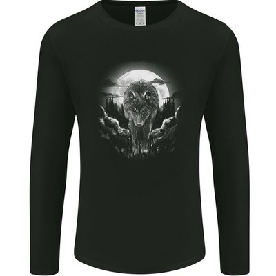 Lone Wolf Im Mondlicht Herren Langarm T-Shirt