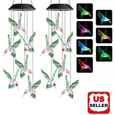 2 Pack LED Solar Powered Hummingbird Wind Chime Lights Yard Garden Decor