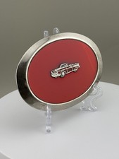 Vintage 1957 Chevy Bel Air Red Enamel Belt Buckle Oval Chrome 72g MCM Car