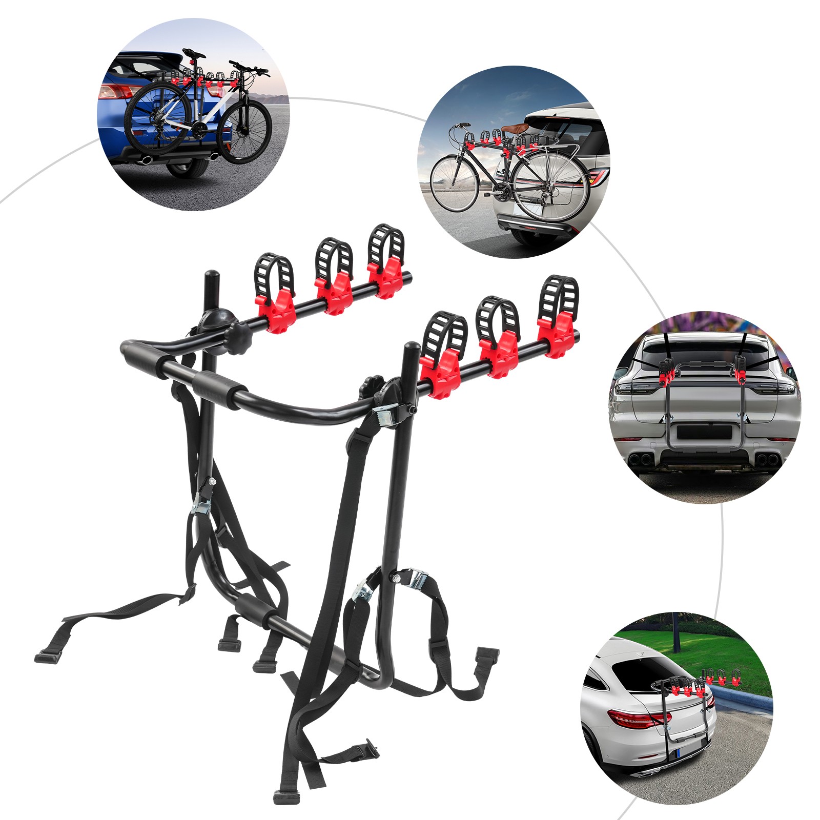 Portable 3-Bicycle Trunk-Mount Bike Carrier Rack Hatchback F