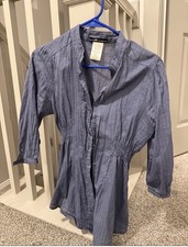 Love Squared Blue Chambray Cotton Collared Button-Front Shirt Dress S