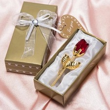 Valentines Day Gift Crystal Glass Rose Artificial Flower Silver Gold Rod Rose