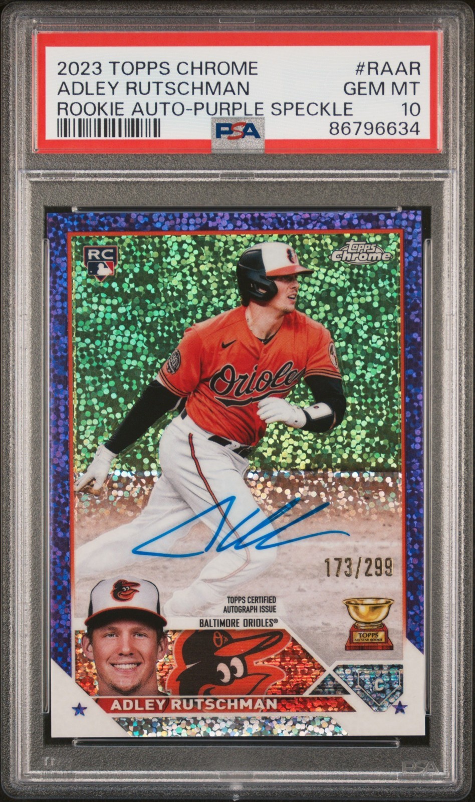 2023 Topps Chrome Rookie Auto Adley Rutschman #RA-AR Purple Speckle /299 PSA 10