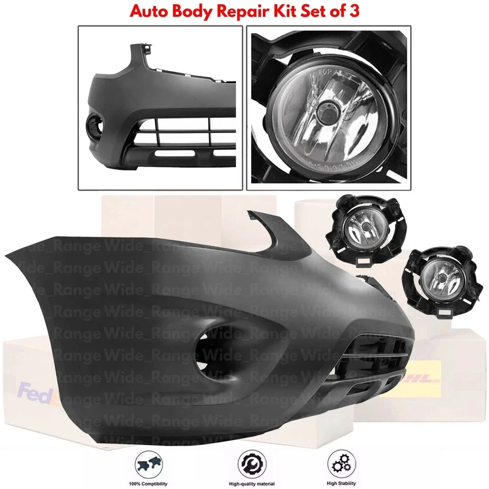Front Bumper Cover Paintable & Fog Light Assembly Kit For 2011-2015 Nissan Rogue — 第 2/4 张图片
