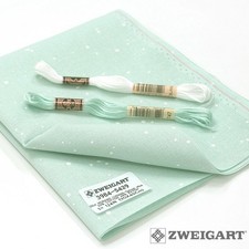 Zweigart Linen 32ct Murano Lugana Splash White on Mint Green 3984-5429