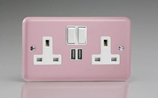 13A Socket Pink + USB 2-Gang 1 Pole Lily Rose White Insert Varilight XY5U2SW.RP