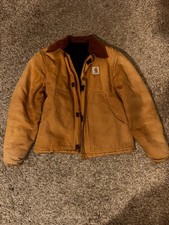 Carhartt Men  s S Brown Lined Zip Work Jacket Short Solid Logo