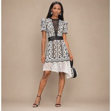 SEA New York SZ 10 Lola Black White Lace Crochet Dress Asymmetrical Hem $445