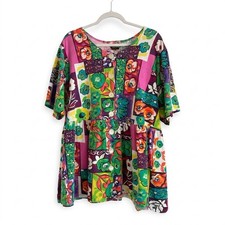 Vintage Nu Venture 90s Floral Patchwork Babydoll Top Button Front Made in USA