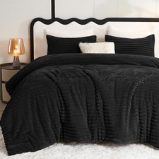 Fluffy Queen Comforter Set Super Soft Faux Fur Black Comforter Queen Size Winter