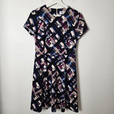 Eliza J Size 4 Retro Short Sleeve Fit N Flare Skater Geo Print Dress Stretchy