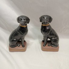 Vintage Eximious Black Labrador Dog Bookends Pair Heavy Statues