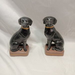 Vintage Eximious Black Labrador Dog Bookends Pair Heavy Statues