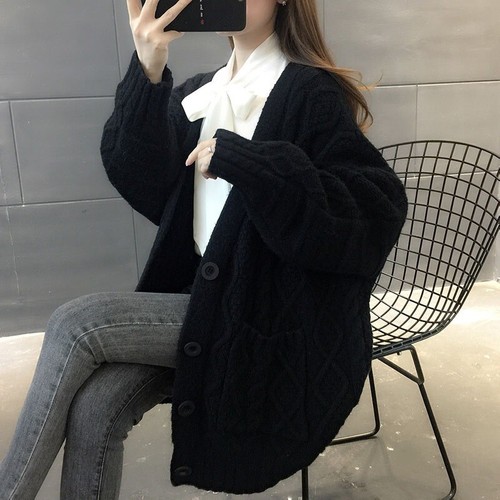 Autumn Women's Sweater Coat Loose Knit Cardigan Thickened Casual Button Oversize - Picture 27 of 30