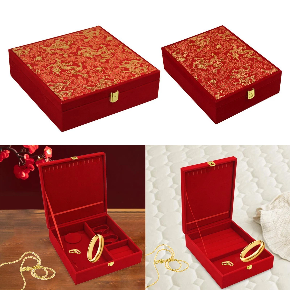 Red Velvet Jewelry Box Wedding Jewelry Set Gift Box for