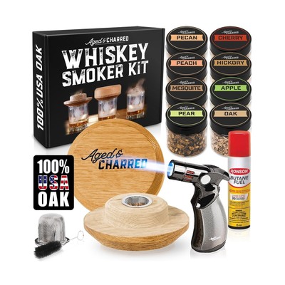 Whiskey Smoker Kit with Torch and Butane - 8 Flavors Wood Chips, 100% USA Oak...