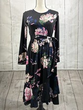 NWT Levaca Floral Ruffled Dress Pink Purple Flowers Belted Sz S