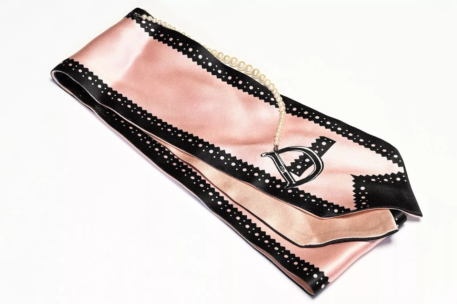 Foulard vintage Christian Dior Galliano Masai rose noir 100% soie verre perle