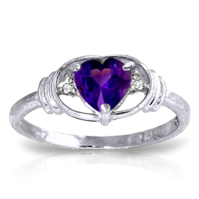 18K. SOLID GOLD RING WITH NATURAL DIAMONDS & AMETHYST (White Gold)