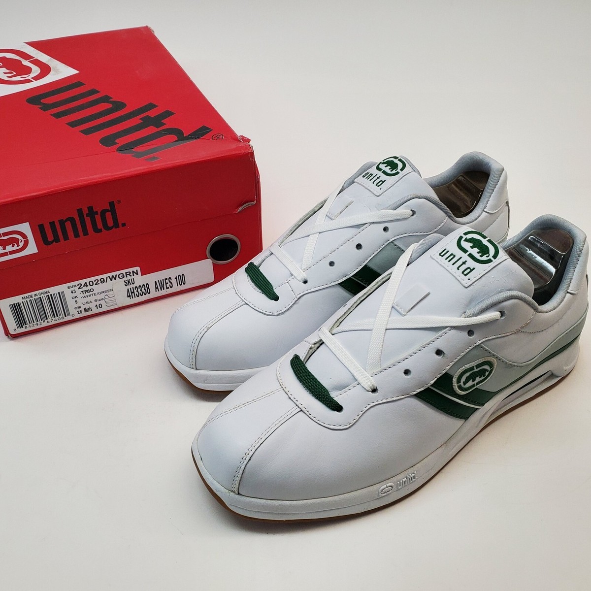 NIB Marc Ecko Unltd AWES 100 White Green Mens Sz10 Deadstock Y2K