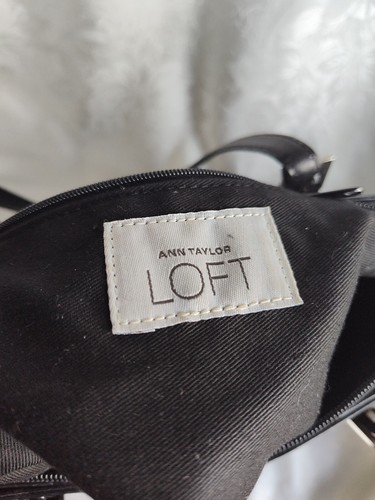Ann Taylor LOFT Black Leather Roomy Tote Bag Double Handle Purse Bag - Picture 14 of 16