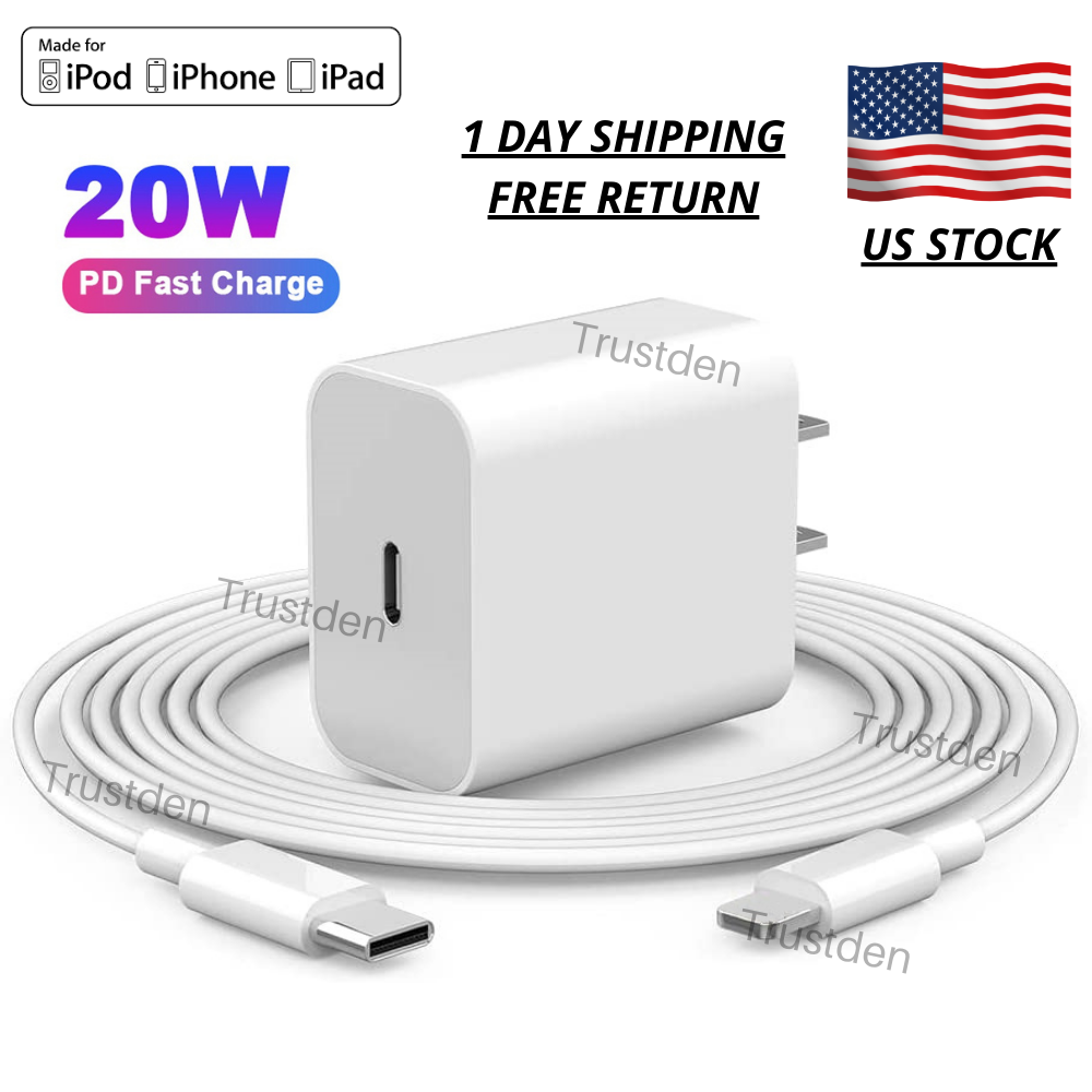 For iPhone 11 12 13 Pro Max Fast Charger Cube USB C Cable 20W PD