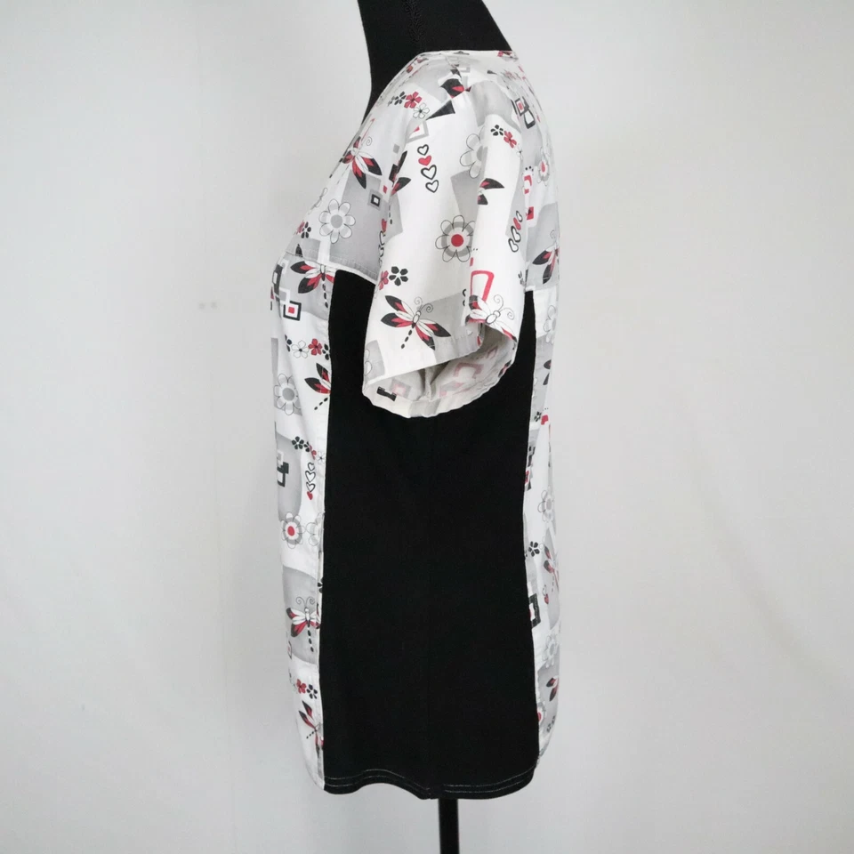 Cherokee Scrub Top Womens Small Dragon Fly Floral Short Sleeve Medical Uniform - Image 2 of 4