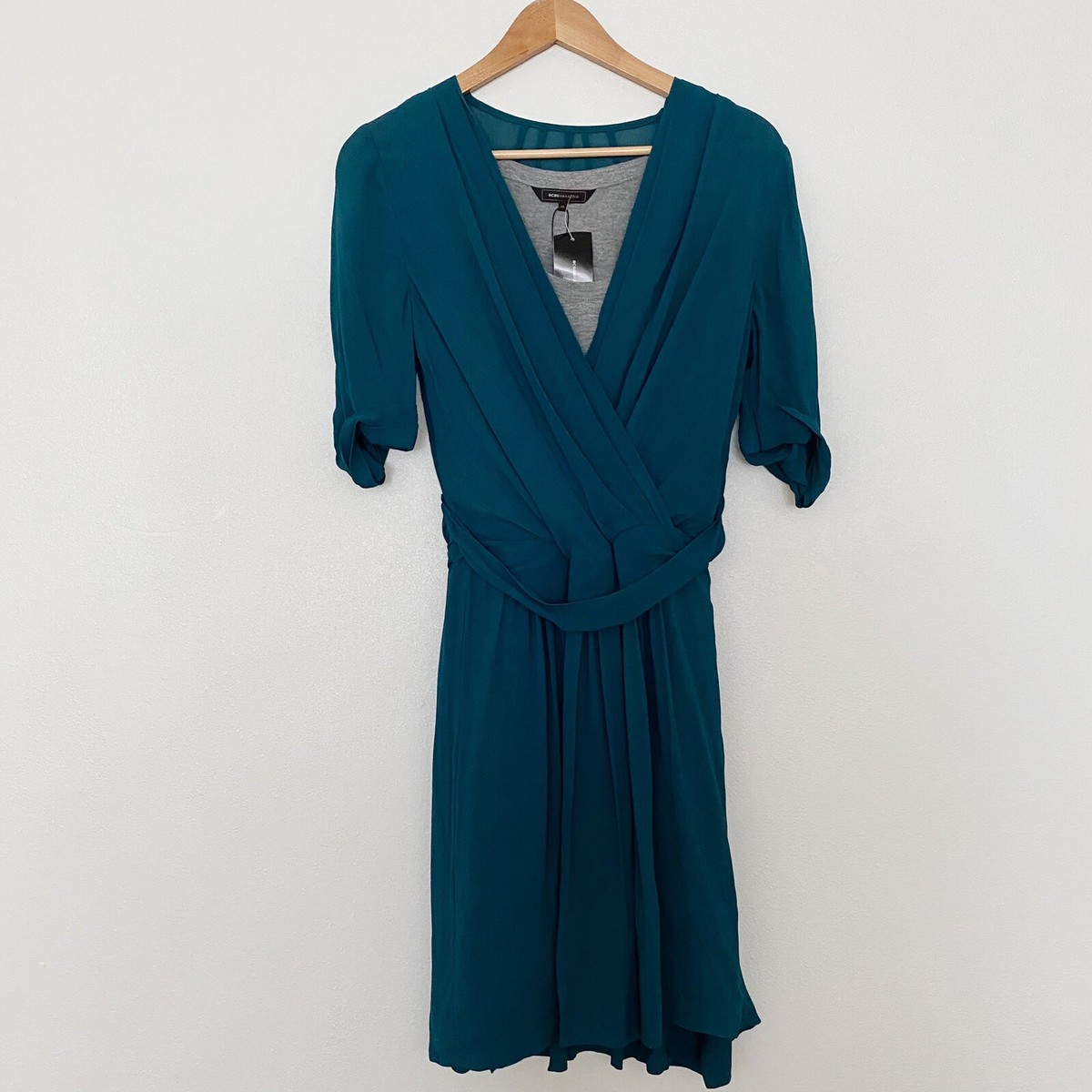 bcbgmaxazria v neck pleated waist maxi dress BCBGMaxAzria Pleated Dress V-Neck Lined Formal Special Occasion Office Wear  XS