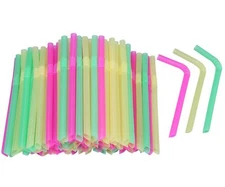 Jumbo Flexible Smoothie Plastic Straws 100 Pcs Assorted Colors Large Bendable