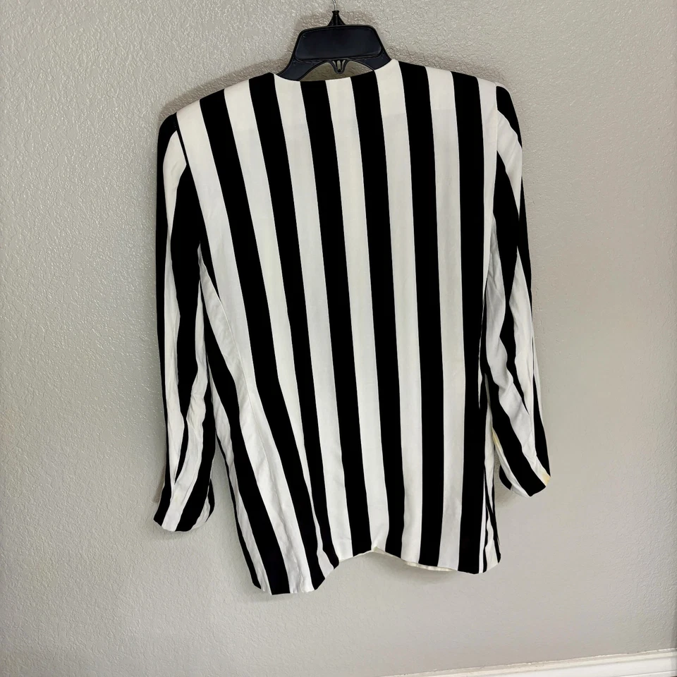 Blazer Traje Chaqueta Grueso Blanco y Negro Rayas Años 80 Alfred Dunner Moderno M Foto 2 de 4
