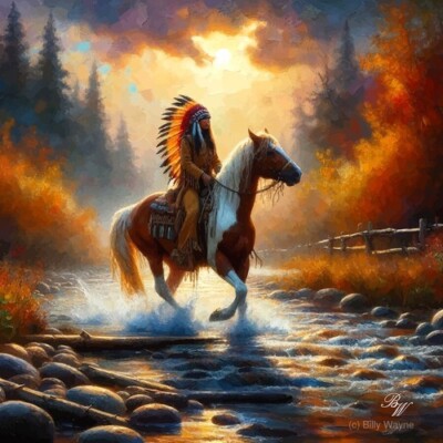 Native American Indian Crossing a Stream 14