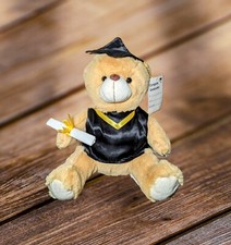 GRADUATION PLUSH BEAR Gift with Diploma Black Gold Shirt 14" New With Tags