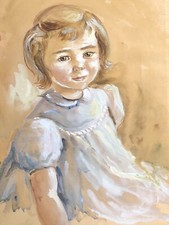 Katherine Librowicz, Grand Portrait De Fillette, Aquarelle