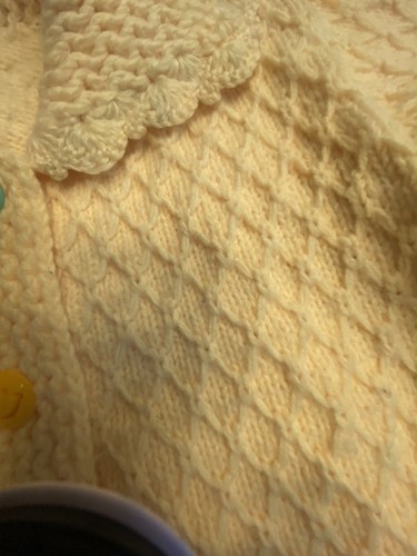 Handmade Little Girls Yellow Cable Knit Crochet Happy Face Button Sweater Sz4-6 - Picture 6 of 17
