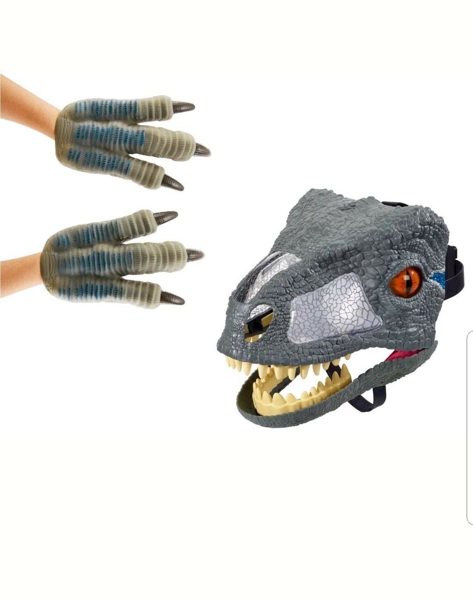 AUTHENTIC Mattel Jurassic World Velociraptor BLUE Dinosaur Mask - 1:32 Scale Action Figure