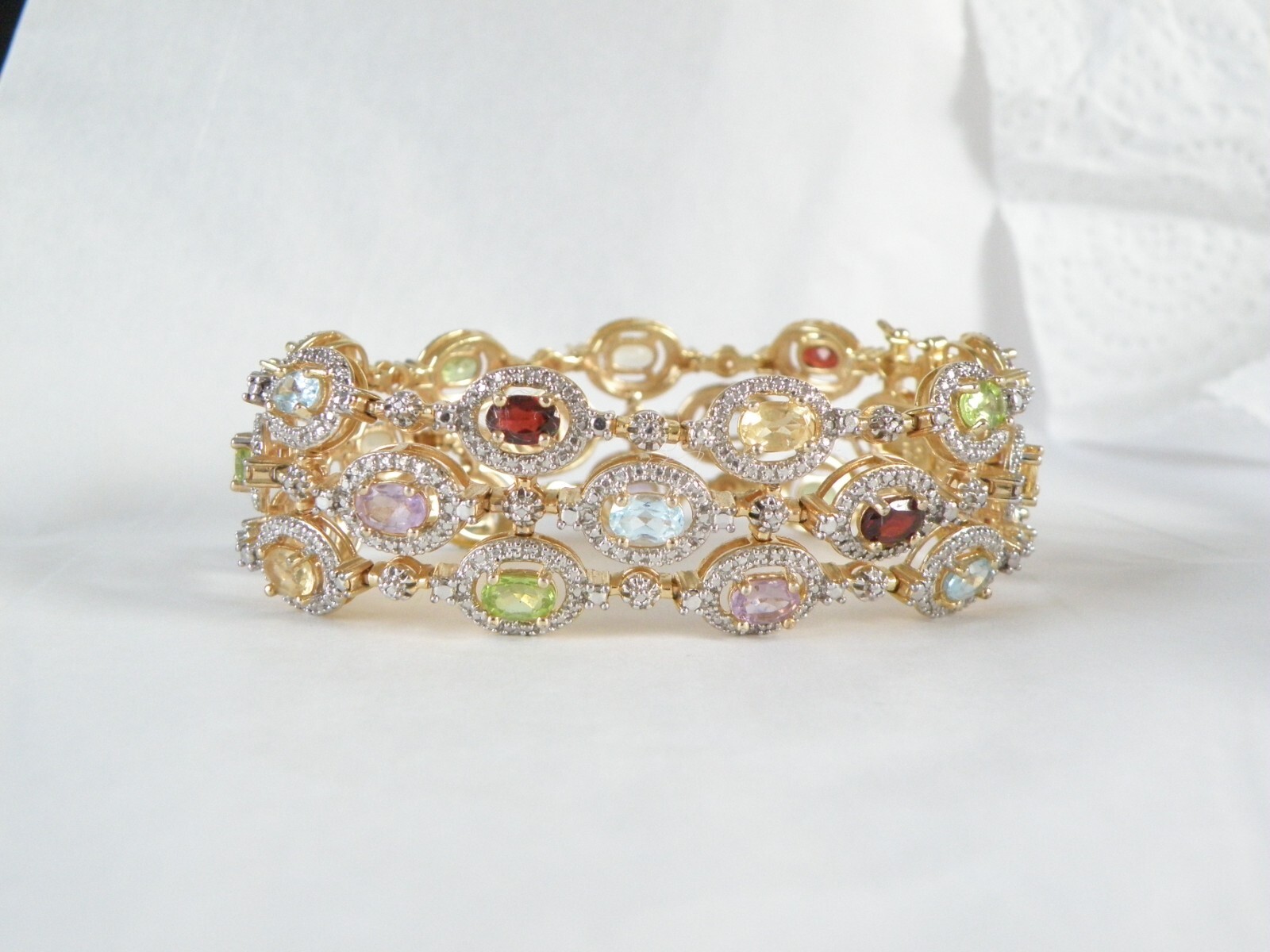 Sterling Silver 925 Gold Gemstone 3-Row Tennis Bracelet 7.5 Inch by Ross Simons