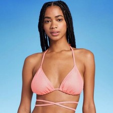 Wild Fable Triangle Wrap Bikini Top Womens Small Removable Pads Pink Metallic