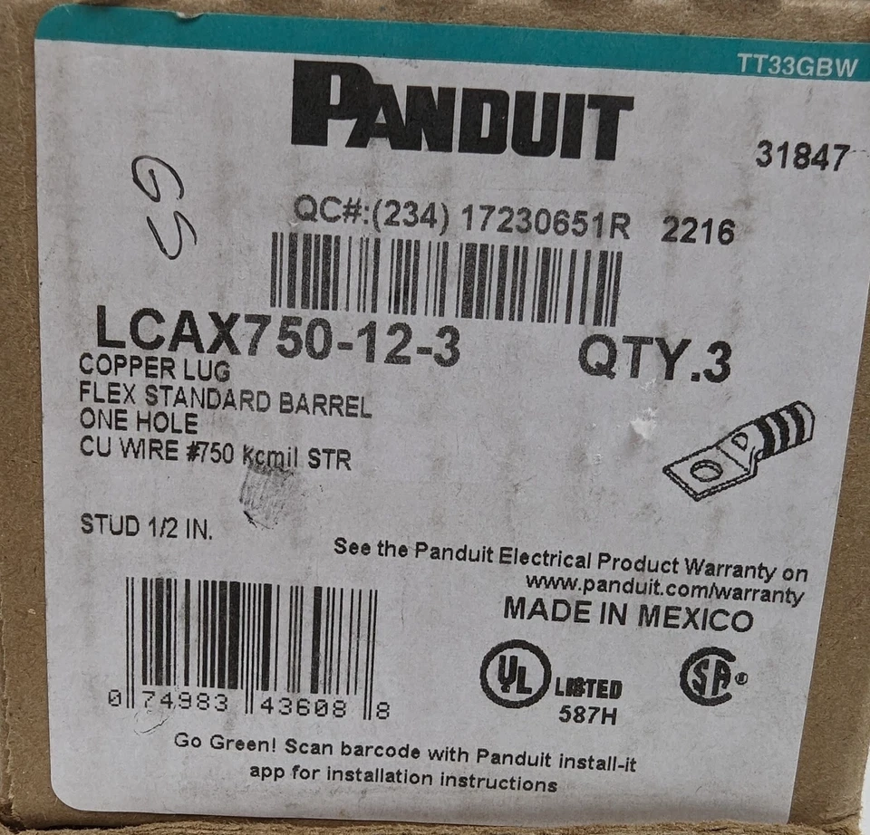 3 Panduit LCAX750-12-3 One Hole Flex Lugs Yellow Compression Connectors Copper - Image 4 of 4