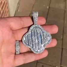 Real Moissanite 2.20Ct Round Cut Customize Letter Pendant 14K White Gold Plated