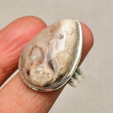 Crazy Lace Agate Gemstone Handmade 925 Sterling Silver Jewelry Ring Size 7.5