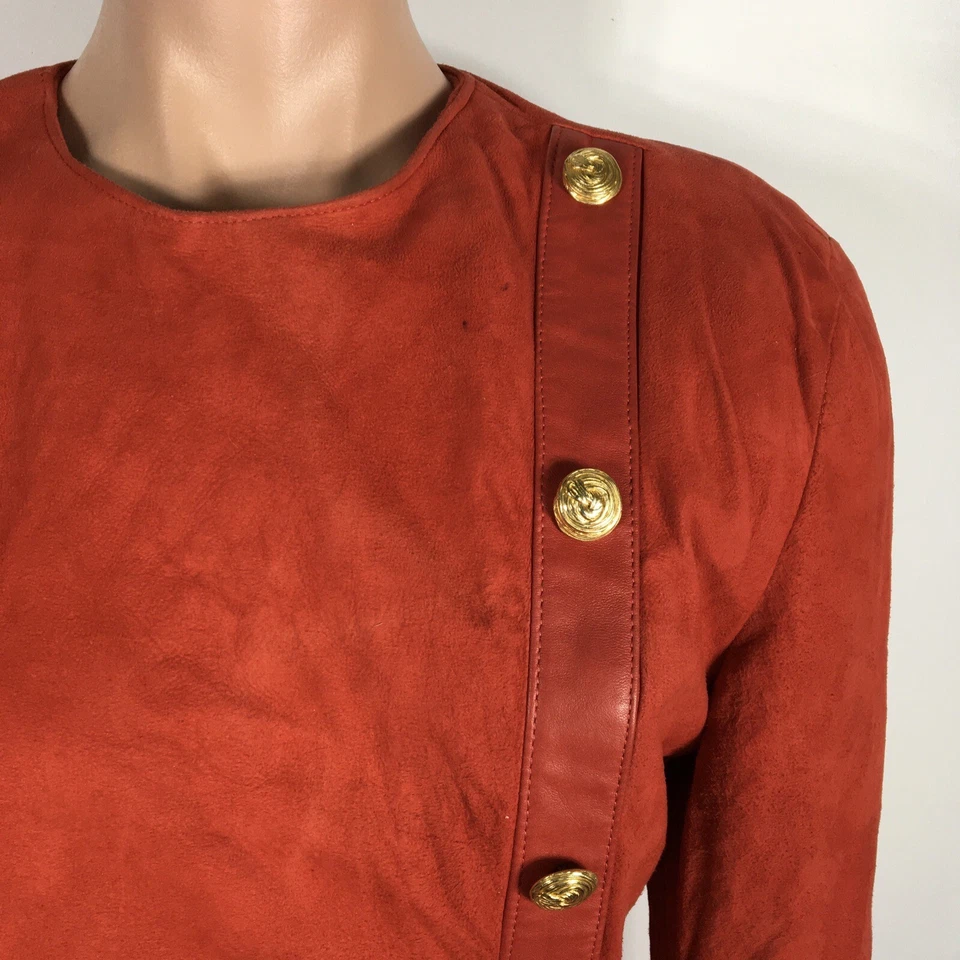 VESTIDO DE CUERO ROJO VAKKO VINTAGE AÑOS 80 Gamuza Mantequilla Suave 6 Cintura Caída Asimétrica Foto 4 de 4