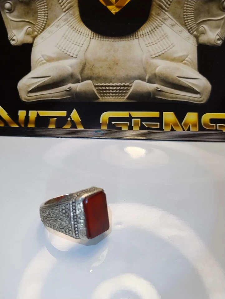 Unique Handmade Persian Silver Ring (Red Yemeni Agate ) 925 Silver - Image 3 of 4