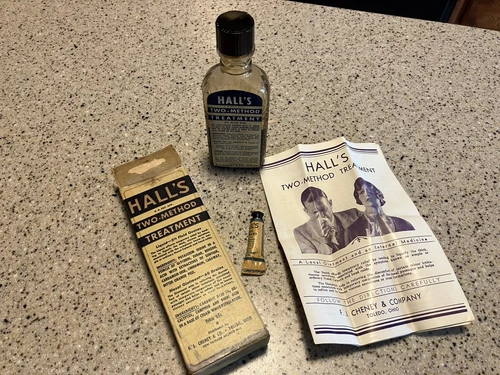 1940’s Halls 2 Method Treatment Bottle Of Liquid And Tube Of Nasal Ointment Rare